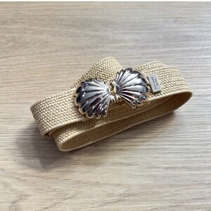 Kate Spade New York Woven Shell Buckle Belt Tan Gold Womens Accessory